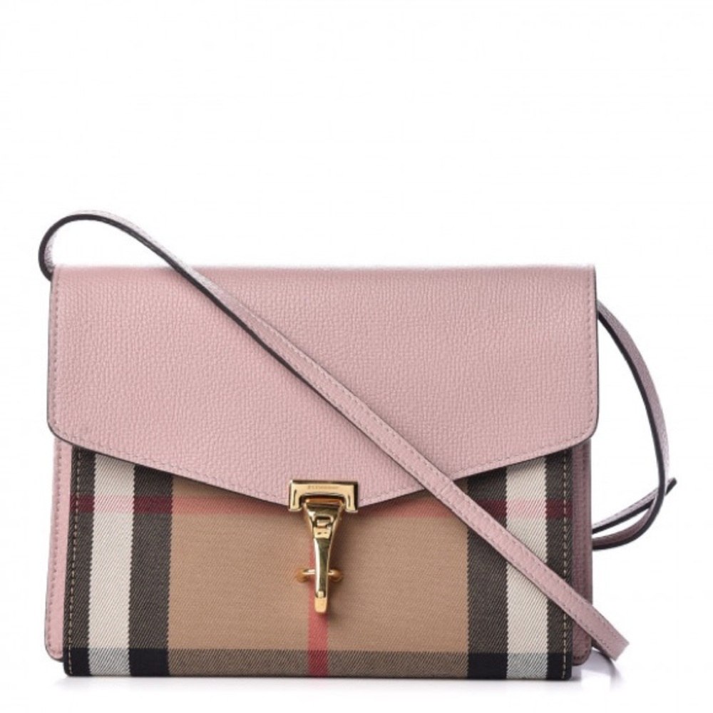 BURBERRY 
Derby Calfskin House Check Small Macken Crossbody Bag Pale